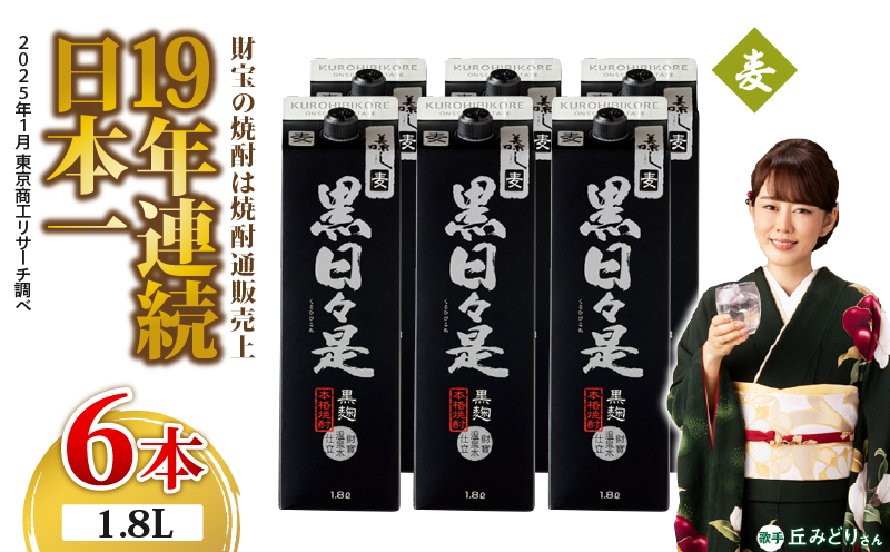 2026-1 麦焼酎 紙パック6本『黒日々是（麦）』温泉水仕立ての焼酎　KN021-009
