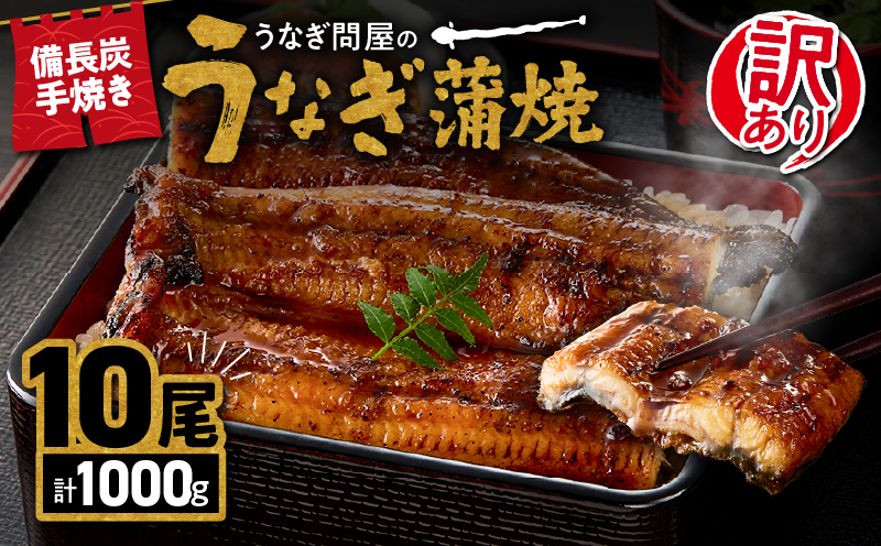 2423 訳あり 備長炭手焼き うなぎ蒲焼10尾1000g　KN029-002-02