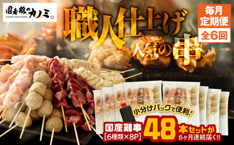 2461 【毎月定期】国産 鶏串48本セット（6種×8パック）全6回　KN077-T03
