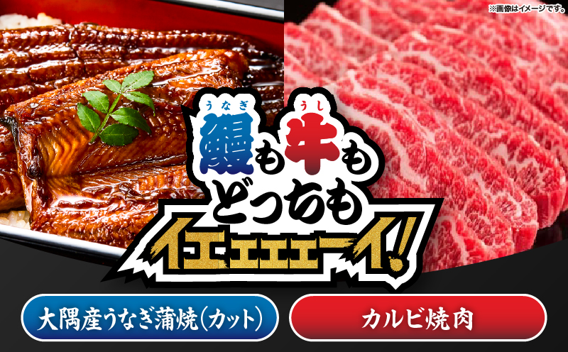 2473 【鰻も牛もどっちもイエェェェーイ！6】鹿児島県大隅産「カット」うなぎ蒲焼80g×2枚 鹿児島和牛・A5カルビ焼肉200g　KN050-027