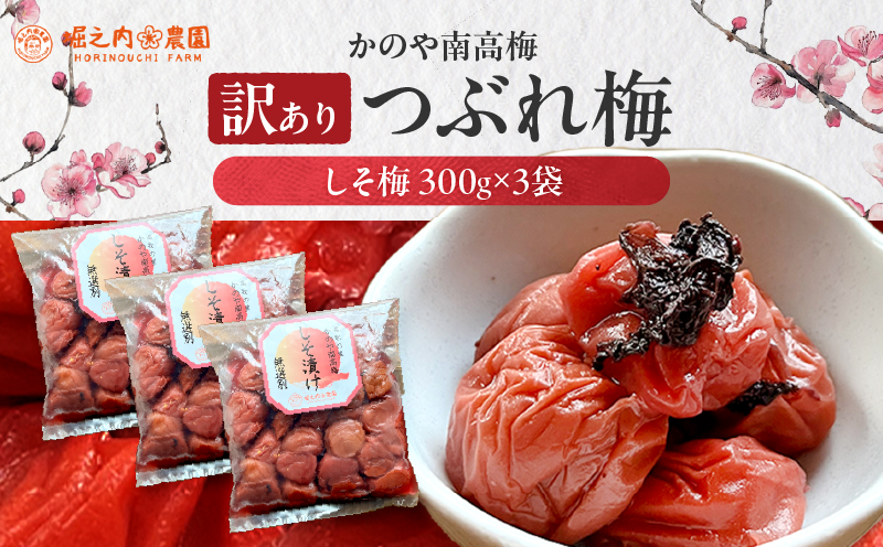 2585 ＜訳あり＞ つぶれ梅 梅干し かのや南高梅 C しそ梅 3袋 ×300g （計900g）　KN033-005