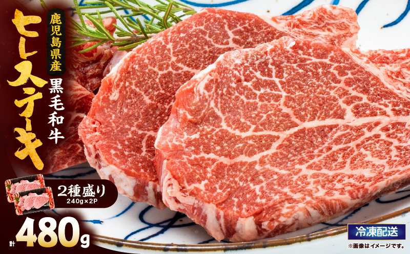 2622 4等級以上鹿児島県産黒毛和牛ヒレステーキ2種盛り480g　KN101-006-02