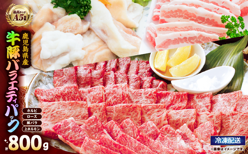 2633 A5等級黒毛和牛＆鹿児島県産豚焼肉バラエティパック 800g　KN101-011