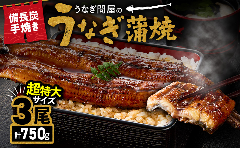 2740 うなぎ問屋の備長炭手焼 うなぎ蒲焼 超特大3尾（750g）　KN029-001-06