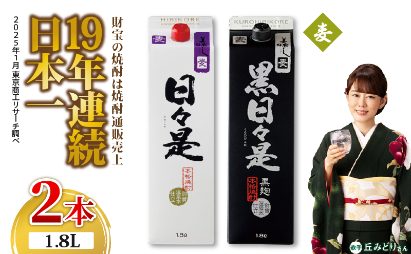 2761 麦焼酎 紙パック2本 『日々是（麦）』『黒日々是（麦）』温泉水仕立ての焼酎　KN021-010