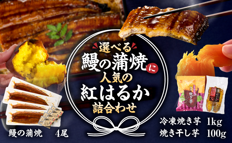クラウドファンディングで応援！鰻の蒲焼に人気の紅はるか詰め合わせ 4尾＋冷凍焼き芋 1kg＋焼き干し芋 100g　KN026-021-04