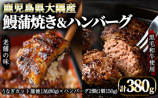 [鰻も牛もどっちもイエェェェーイ!4]鹿児島県大隅産「カット」うなぎ蒲焼80g×1枚 うしの中山和牛100%ハンバーグ2個