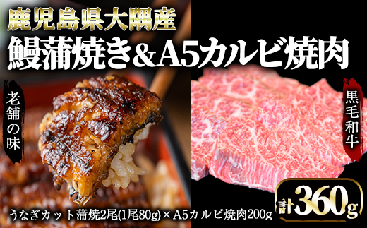 [鰻も牛もどっちもイエェェェーイ!6]鹿児島県大隅産「カット」うなぎ蒲焼80g×2枚 鹿児島和牛・A5カルビ焼肉200g