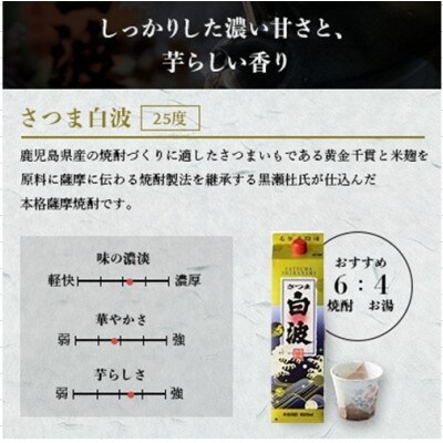 【毎月定期便】さつま白波＆黒白波1800ml各3パックセット GG5-0008全2回【配送不可地域：離島】