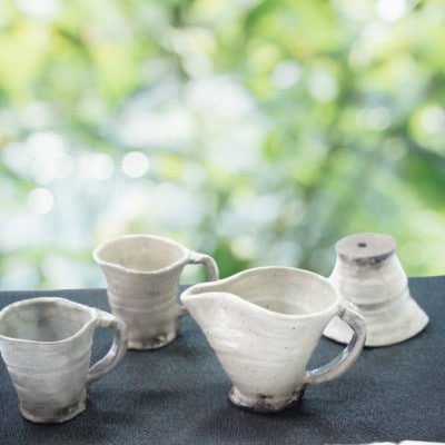 火之神窯「陶片木」 粉引 珈琲ドリッパー＆ポット+カップ2個 A6-114【配送不可地域：離島】