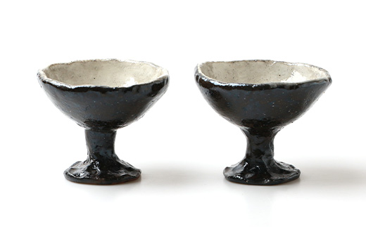 火之神窯 陶片木【脚付き デザート鉢】炭化焼成 粉引 カップ 深皿 陶器 A3-266【配送不可地域：離島】