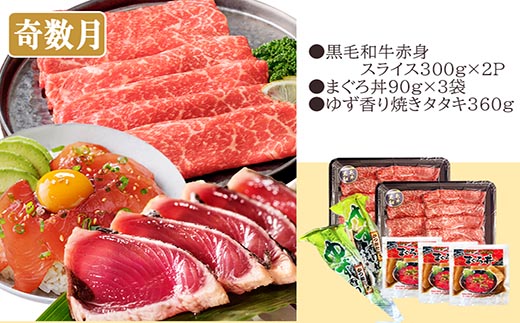 定期便(2回配送)枕崎お楽しみ便(黒毛和牛・まぐろ・手作りハンバーグ・さつまあげ等) DD-6002【配送不可地域：離島】