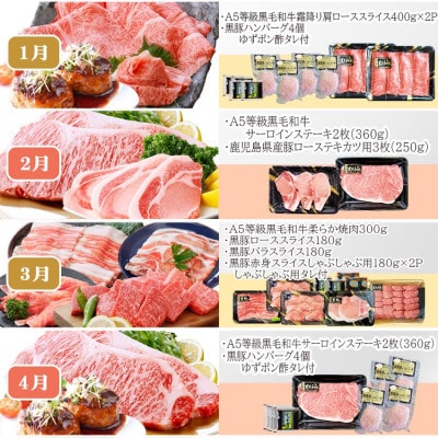 定期便(12回配送)枕崎お楽しみ便(A5等級黒毛和牛・黒豚・黒豚加工品・さつまあげ等)JJ-6003【配送不可地域：離島】