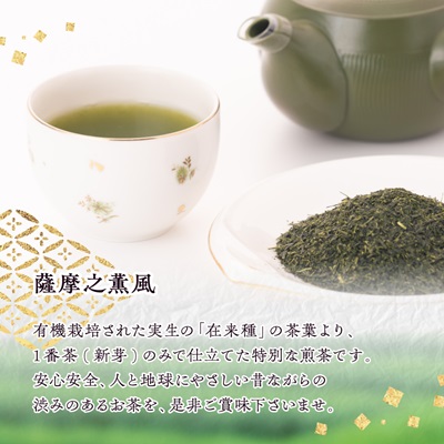 一番茶のみ使用!有機栽培緑茶薩摩之薫風【100g×3袋】 A3-272【配送不可地域：離島】