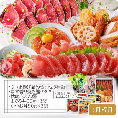 定期便(半年で3回)さつま揚げ＆鮮度抜群な一本釣りかつお・まぐろ LL-6007【配送不可地域：離島】