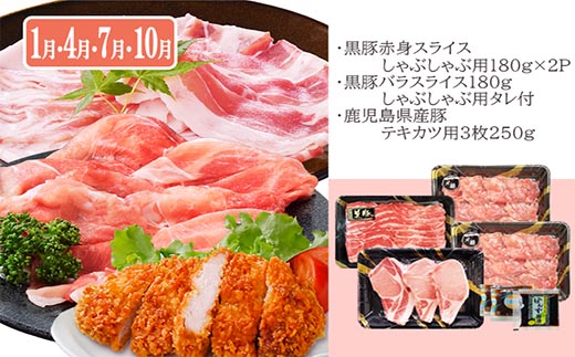 定期便3回配送　黒豚＆かつお・まぐろ　QQ-0001【配送不可地域：離島】