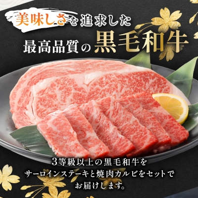 【鹿児島県産】 黒毛和牛 サーロイン ステーキ 320g＆カルビ 焼肉 300g(枕崎市)B3-88【配送不可地域：離島】