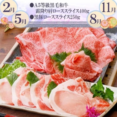 定期便(3回配送) 鹿児島産A5等級黒毛和牛＆黒豚 EE-0028【配送不可地域：離島】