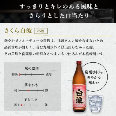 【本格焼酎】彩響・さくら白波【ソーダ割りが美味しい焼酎 900ml×2本】A3-349【配送不可地域：離島】