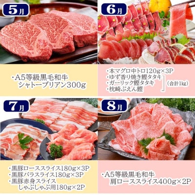 豪華定期便 12回配送　枕崎産伊勢海老　鹿児島県産黒毛和牛　黒豚 LL40-0001【配送不可地域：離島】