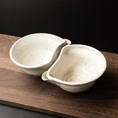 火之神窯「陶片木」 粉引 片口 2対セット A6-113【配送不可地域：離島】