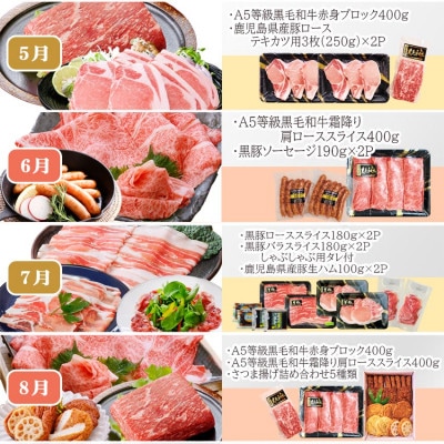 定期便(12回配送)枕崎お楽しみ便(A5等級黒毛和牛・黒豚・黒豚加工品・さつまあげ等)JJ-6003【配送不可地域：離島】