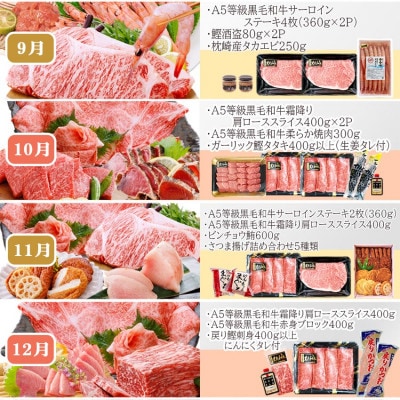定期便(12回配送)A5等級黒毛和牛＆かつお・まぐろ KK-6004【配送不可地域：離島】