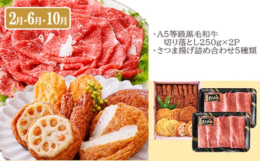 定期便(4回配送)黒毛和牛＆黒豚・かつお・さつまあげ NN-0040【配送不可地域：離島】