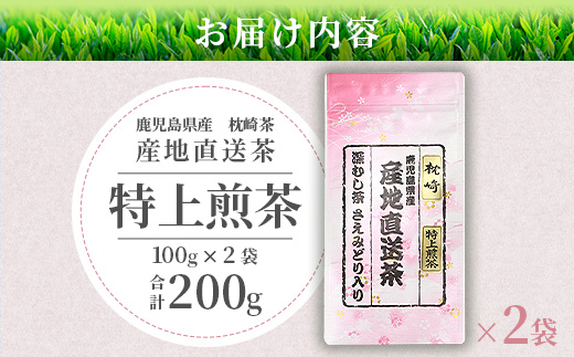 一番茶のみ使用!!【 特上煎茶 】  ( 100g×2本 )  枕崎産 大河内製茶 A3-218【配送不可地域：離島】