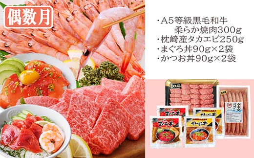 定期便2回配送　鹿児島県産黒毛和牛・黒豚・漬丼　お試し定期便セット DD-6007【配送不可地域：離島】