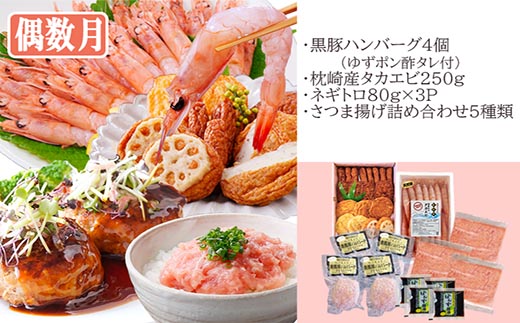 定期便2回配送　お楽しみバラエティ定期便(鹿児島県産黒豚・鮪etc) DD-6008【配送不可地域：離島】