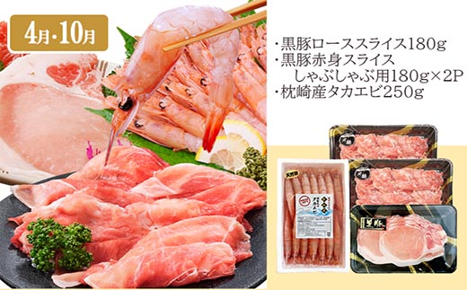 定期便3回配送　黒毛和牛・黒豚＆タカエビ　 DD5-0001【配送不可地域：離島】