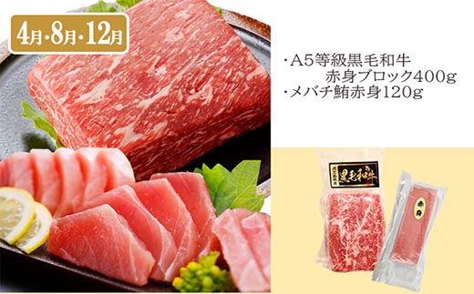 定期便2回配送　黒毛和牛・黒豚　赤身セット　CC0-0013【配送不可地域：離島】