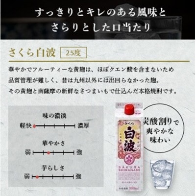 【さつま白波・黒白波・さくら白波】900ml×6パック入り 各1ケース　全3ケース F0-6【配送不可地域：離島】
