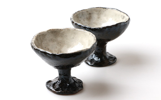 火之神窯 陶片木【脚付き デザート鉢】炭化焼成 粉引 カップ 深皿 陶器 A3-266【配送不可地域：離島】