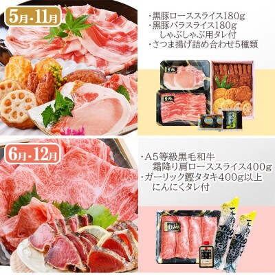 定期便(6回)お楽しみ便(A5等級黒毛和牛・黒豚・海鮮・さつま揚げ等)GG-0052【配送不可地域：離島】