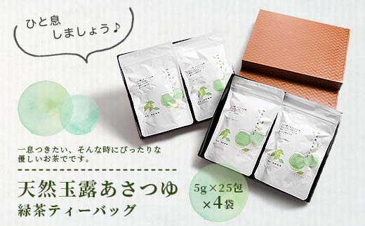 【お歳暮・のし付き】「天然玉露あさつゆ」緑茶ティーバッグ(5g×25P)×4袋 A4-1S【配送不可地域：離島】