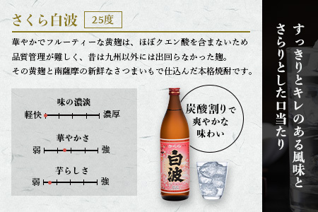 枕崎の定番焼酎 3種【白・黒・さくら】900ml×各1本【飲み比べセット】　A5-33【配送不可地域：離島】