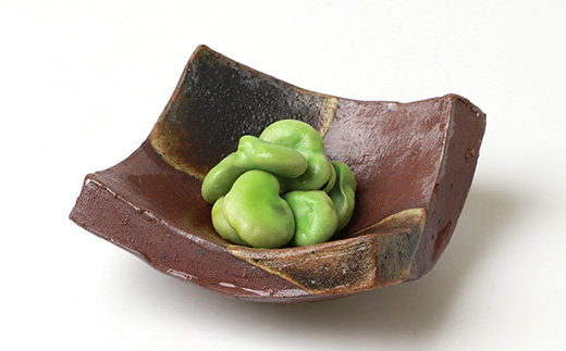 火之神窯 陶片木【厚手 角皿】赤土 丸柄 陶器 焼き物 鹿児島 枕崎  A8-84【配送不可地域：離島】