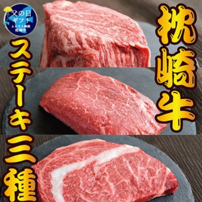 【父の日】枕崎お魚センター 【枕崎牛】 3種ステーキ 食べ比べ(サーロイン・ヒレ・ランプ)D0-4F【配送不可地域：離島】