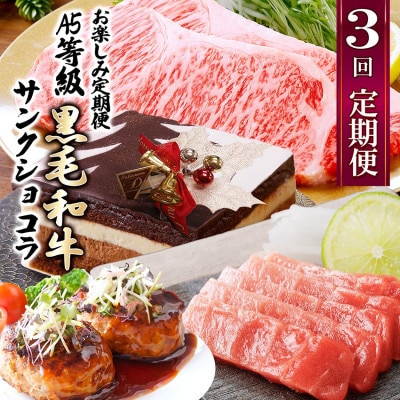 【数量限定】3回定期便　A5等級黒毛和牛・サンクショコラ　EE0-0008【配送不可地域：離島】