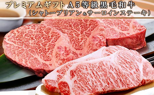 【プレミアムギフト】A5等級黒毛和牛(シャトーブリアン・サーロインステーキ) E0-5【配送不可地域：離島】