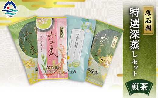 お茶の老舗厚石園の特選深蒸しセット 【高級煎茶・特上煎茶・水出し煎茶ティーバッグ】 A8-30【配送不可地域：離島】