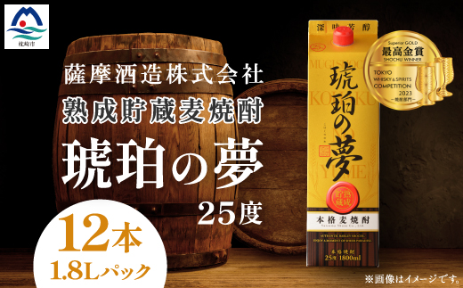 琥珀の夢25度1,800mlパック12本麦焼酎セット G5-2【配送不可地域：離島】