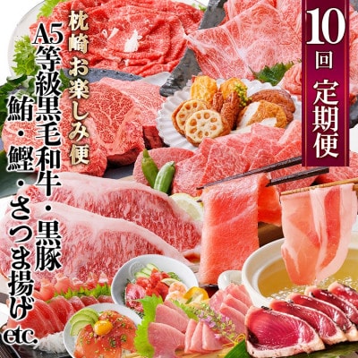 定期便(10回)枕崎お楽しみ便(黒毛和牛・黒豚・まぐろ・かつお・さつまあげ等)II-0025【配送不可地域：離島】