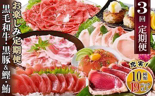 定期便3回配送　お楽しみ定期便(黒毛和牛・黒豚・かつお・まぐろ) LL-6014【配送不可地域：離島】