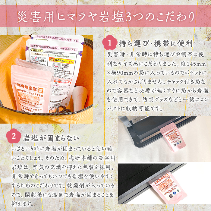 災害用 食塩 ピンク岩塩(小粒×3袋・100g/袋)  ヒマラヤ岩塩 ピンク岩塩 岩塩 塩 食塩 調味料 ミネラル 熱中症対策 災害用 防災グッズ 災害対策 備蓄 【梅研本舗ジャパン】akn047-07