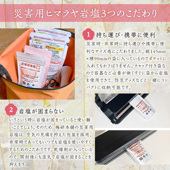 災害用 食塩 ピンク岩塩(あら塩×3袋・100g/袋)  ヒマラヤ岩塩 ピンク岩塩 岩塩 塩 食塩 調味料 ミネラル 熱中症対策 災害用 防災グッズ 災害対策 備蓄 【梅研本舗ジャパン】akn047-08