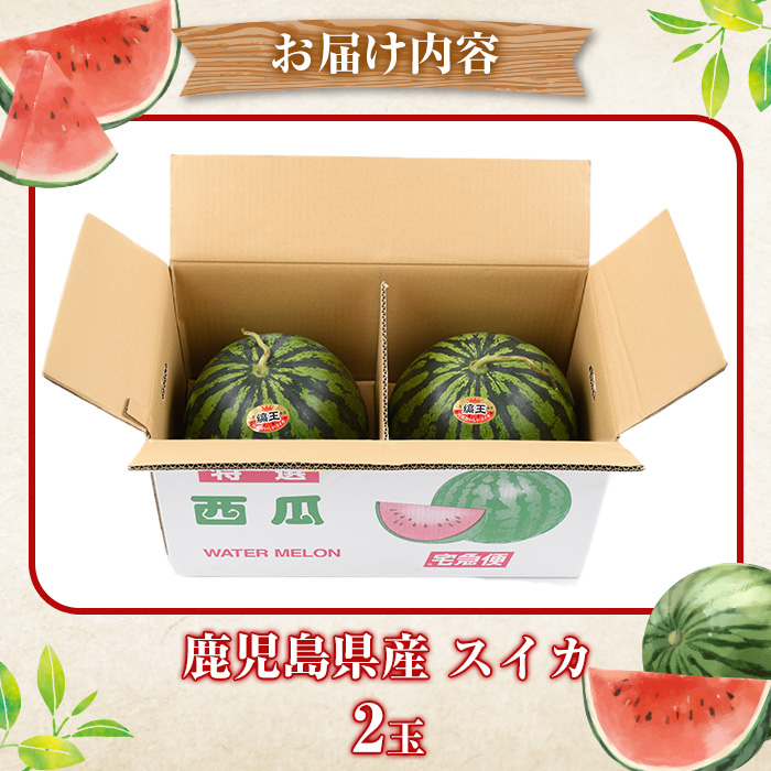 ＜2026年6月中旬以降順次発送予定＞鹿児島県産 スイカ(2玉) 国産 果物 スイカ すいか 西瓜 ジュース スムージー 祭ばやし 縞王 紅まくら 黒小玉スイカ 期間限定【松永青果】akn053-31