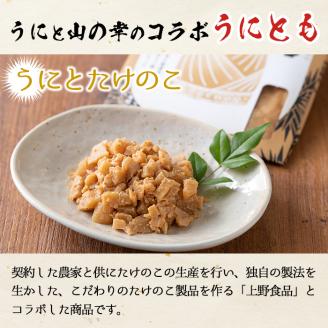 ＜鹿児島県産うに使用＞ご飯のお供「うにとも」うにとたけのこ(50g×4袋)国産 ウニ 雲丹 タケノコ 筍 おかず 惣菜 常温【尾塚水産】akn004-08
